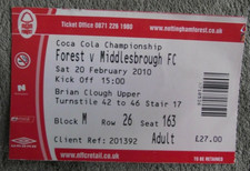 2009-10  Nottingham Forest  v Middlesbrough - Championship  - Ticket Stub