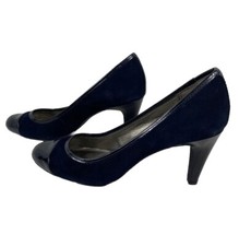 Circa Joan David Luxe Womens Pumps HESTLEY Navy Blue Suede Patent Leather Sz 8