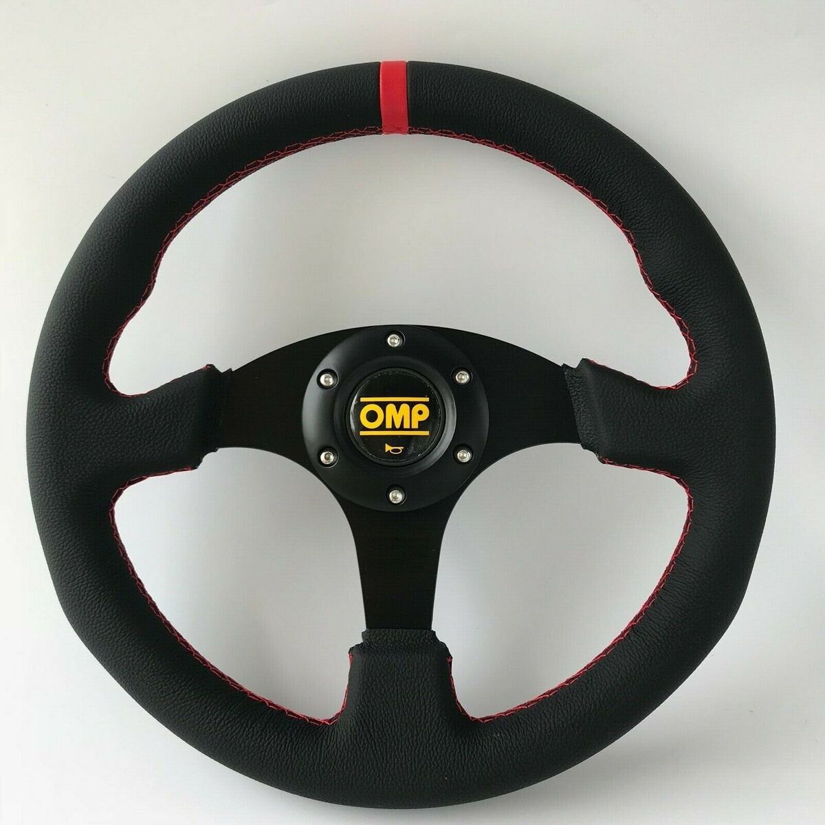330mm Red Stitch Red Strip Flat Race Steering Wheel Fit MOMO