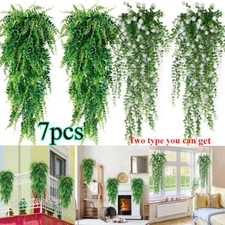 7Pcs Artificial Boston Fern Plant Fake Hanging flower Eucalyptus Vine Home Decor