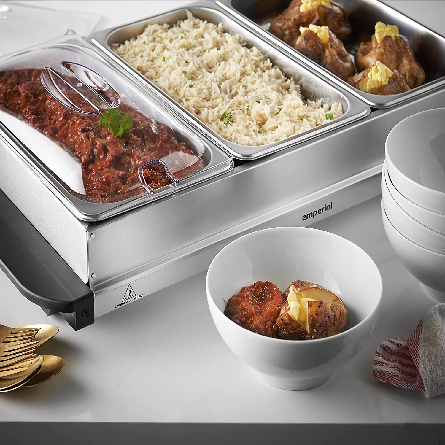 Emperial Food Warmer Buffet Server Hot Plate 2.5L 3 Tray Adjustable