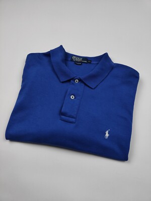 Ralph Lauren Homme XL Polo Bleu Manche Courte Classique Chic Uni Col Bouton