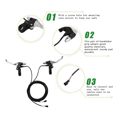 Electric Bike Brake Levers 22.5mm Handlebar Aluminum Plastic 1.5m Cable - Picture 6 of 8