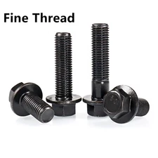 Black 10.9 Steel Fine Thread Hexagon Flange Head Bolts Screws M10 M12 M14 M16