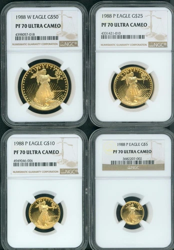 1988 W & P 4-COINS SET $50 $25 $10 $5 GOLD EAGLE NGC PR70 PROOF PF70 SCARCE !!