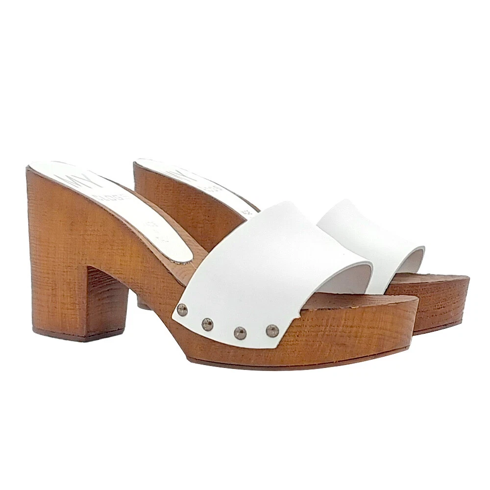 White clearance clog heels
