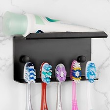 New Wall Mounted Toothbrush Holder for Shower, Aluminum Black 5 Slots Brush Toot