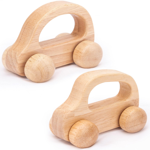 Wooden Baby Cars Toys, 2 PCS Wooden Cars for Toddlers 1-3, Montessori Toys for B