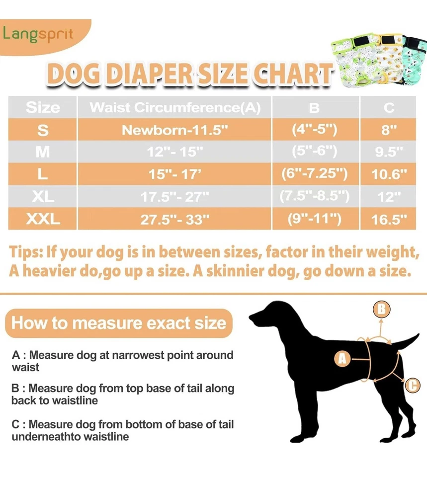 Pañales lavables para perro hembra (paquete de 3), XX-grandes reutilizables sin fugas pañales para perro Foto 3 de 4