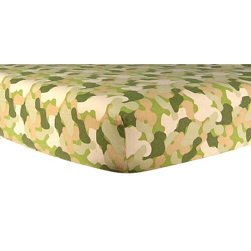 Trend Lab Cotton Flannel Crib/Toddler Bed Fitted Sheet Green Beige Tan Camo - Picture 2 of 5
