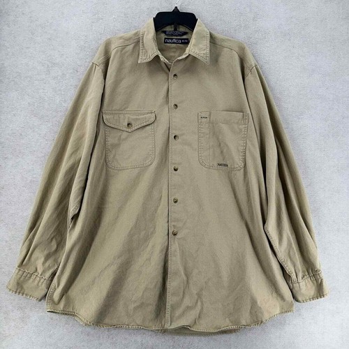 Nautica, Vintage Nautica Button Down Long Sleeve Chamiose Shirt Khaki Beige Mens XL