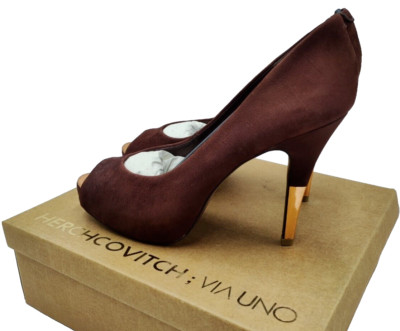 Women's pumps leather Via Uno size 41 chocolate brown high heels 1H261502