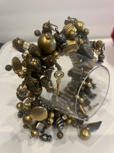 Golden Cha-Cha Charms Expansion Bracelet - Multi Charms Stretch Vintage