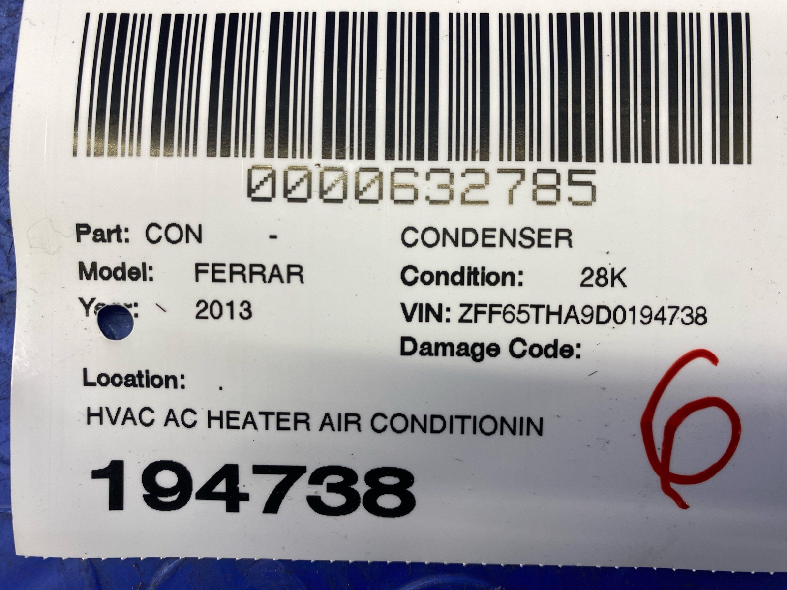 2008-2013 FERRARI CALIFORNIA HVAC AC HEATER AIR CONDITIONING CONDENSOR OEM