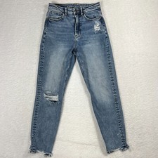 American Eagle Mom Jeans Womens 0 Blue Highest Rise Mom Distressed Stretch 25x23