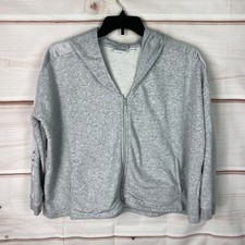 Puma Sweatshirt Womens M Gray Hoodie Full Zip Boxy Long Sleeve Crop Tie Back