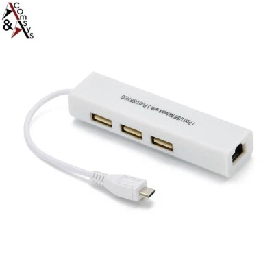 COMSYS Adattatore HUB micro USB a 3 porte USB 2.0 OTG + Ethernet LAN RJ45 100Mbit bianco