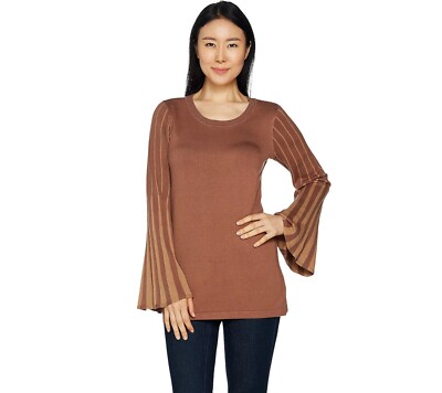 Attitudes by Renee Large Nutmeg brown Pleated Bell Sleeve Sweater