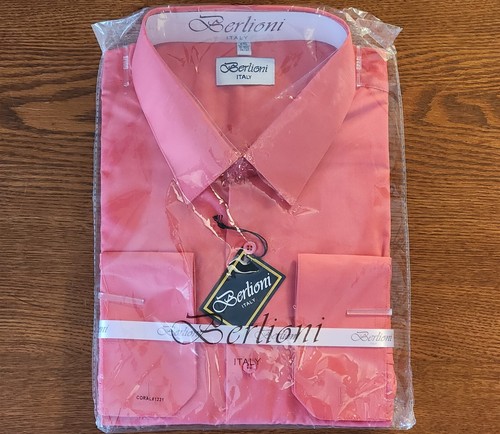 VINTAGE NOS BERLIONI ITALY CORAL MENS LONG SLEEVE DRESS SHIRT 2XL 18-18.5 36/37