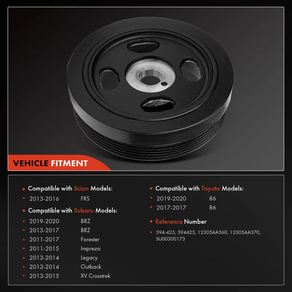 Equilibrador armónico de motor para Subaru Impreza 2011-2015 Forester 2011-2017 Outback Foto 2 de 4