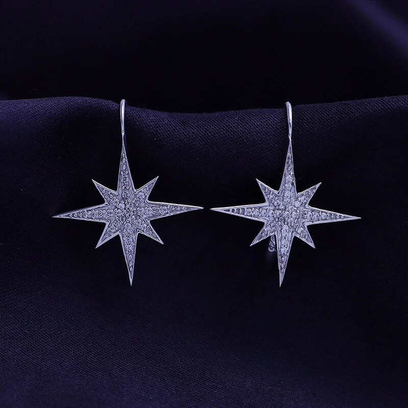 1/5 Ct Diamond Starburst Lever Back Hoop Earrings 10k & 14k Solid Gold Lab Grown - Image 3 of 4