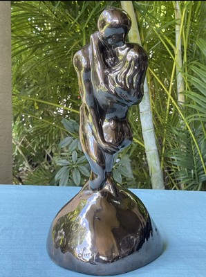 LUCY~MAN WOMAN NUDE ABSTRACT ART DECO SCULPTURE STATUE CERAMIC HUG KISS