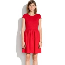 Madewell Jersey Knit Dress XS Red Fit Flare Pockets Pleated Everyday Preppy