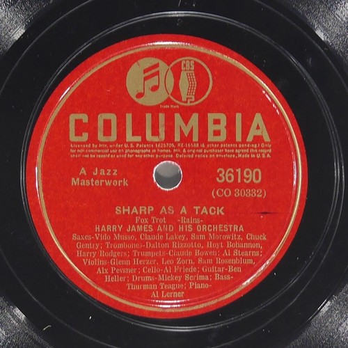 HARRY JAMES Jeffrie'S Blues / Sharp As A Tack COLUMBIA 36190 VG+ 78 RPM 1941 10" - Picture 3 of 4