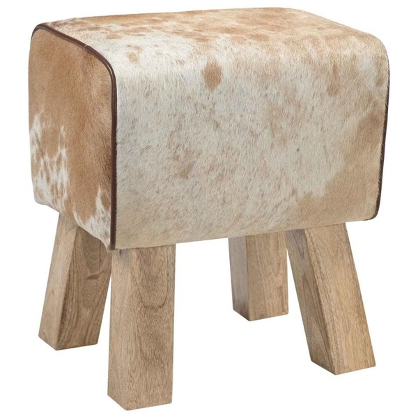 Bank 40 X 30 X 45 Cm Echtes Leder Braun Und Weiß-image
