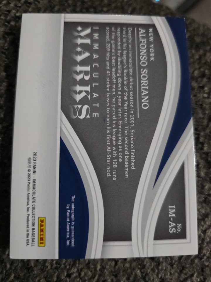 Immaculate Marks Alfonso Soriano 2023 tarjeta automática #08/25 SP New York Yankees Foto 2 de 2