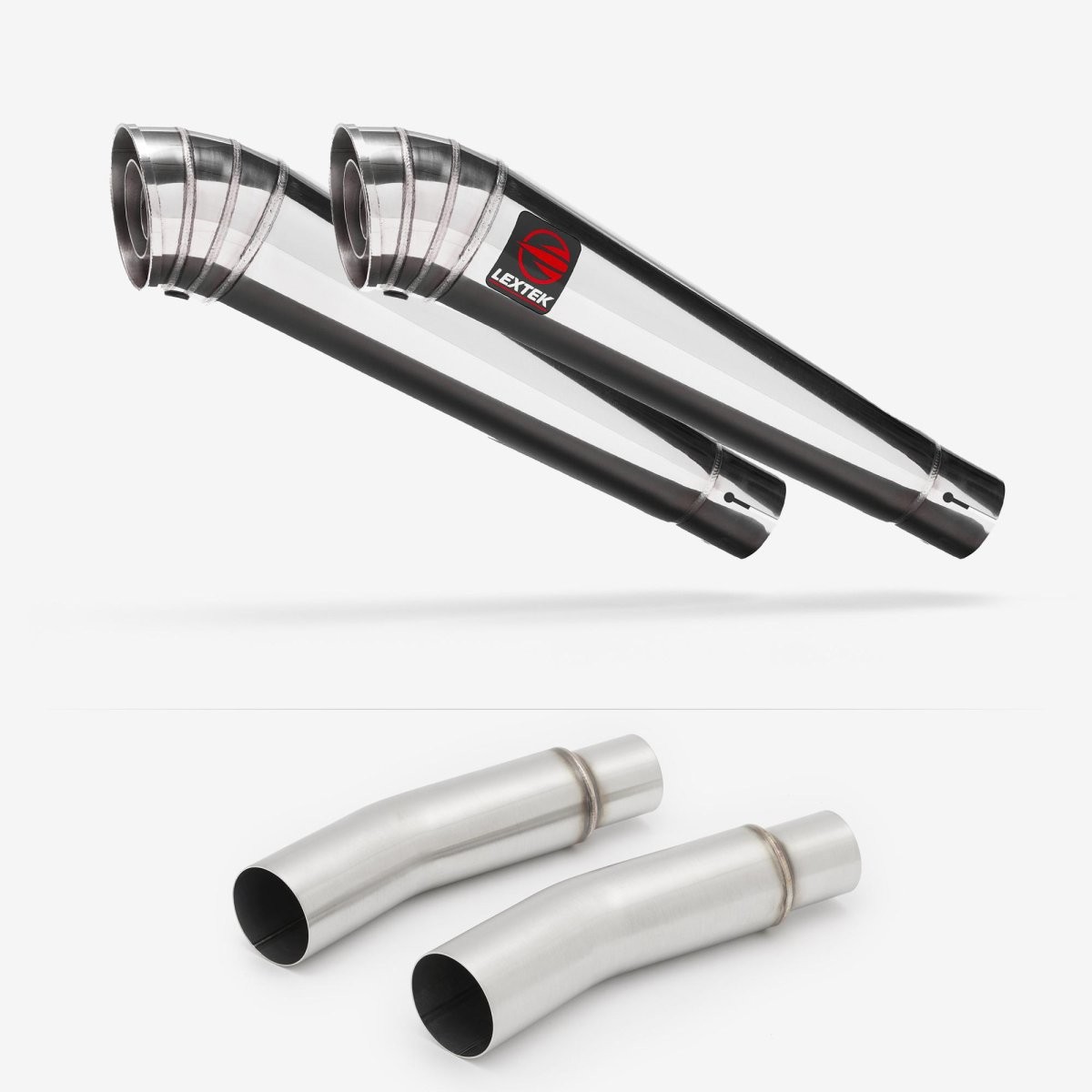 Lextek Stainless Steel MP4 Polished 300mm Exhaust with Link Pipes Silencer Rear