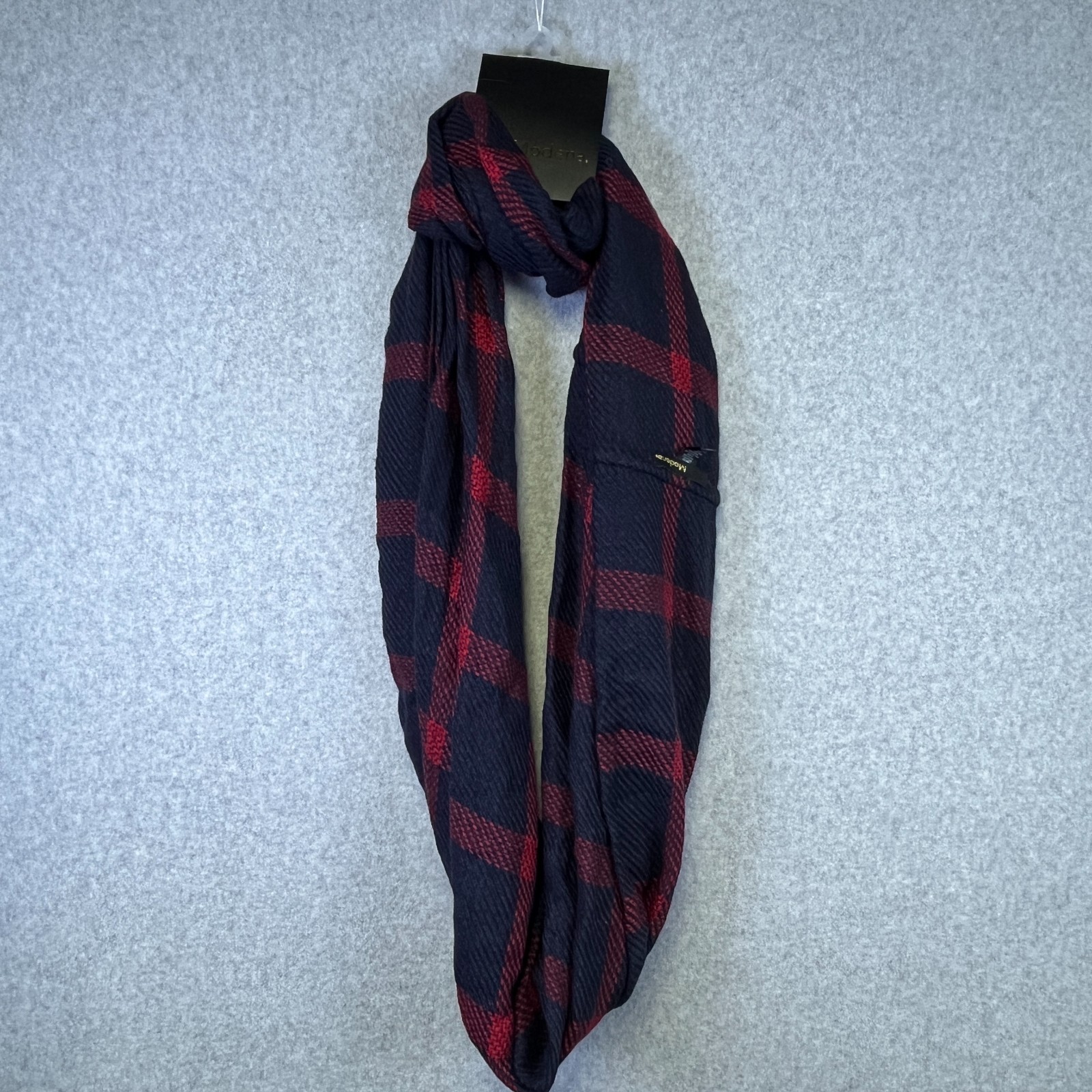Modena Womens Navy Red Tartan Plaid Infinity Scarf Soft Acrylic Knit NWT  