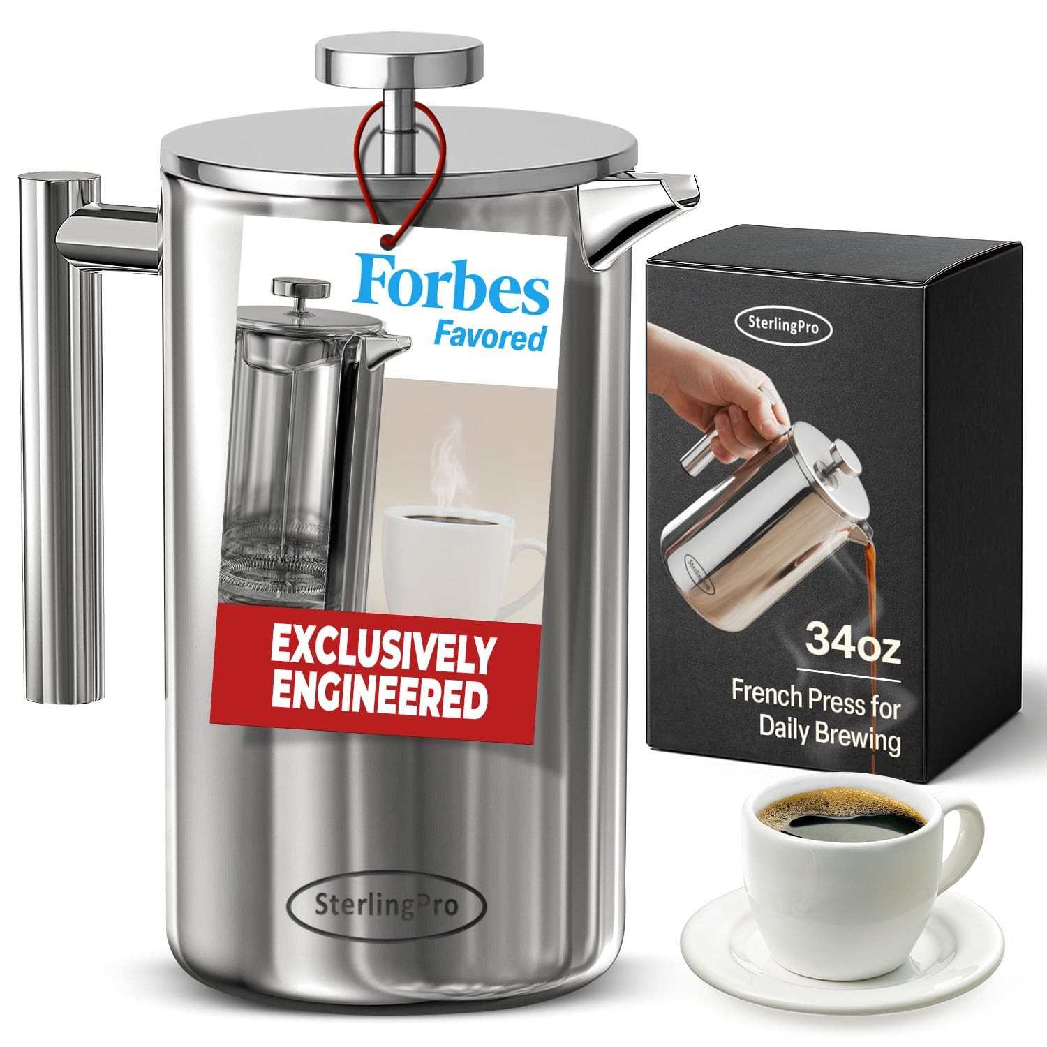 Coffee Maker (1l)-double Walled Large Coffee Press With