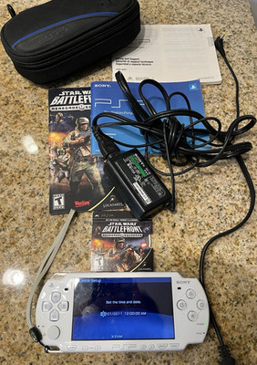 Sony PSP-2001 White Wi-Fi Console w/ Charger, Case, Star Wars Battlefront Game