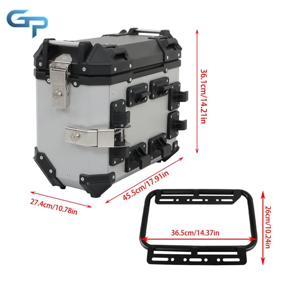 2×Silver 36L Hard Side Saddlebag Box Trunk Tour motorcycle Foto 2 de 4