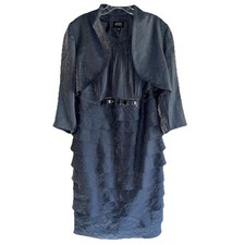 Adrianna Papell Occasions Metallic Gray Halter Dress Plus Size 14 Jacket Ruffles