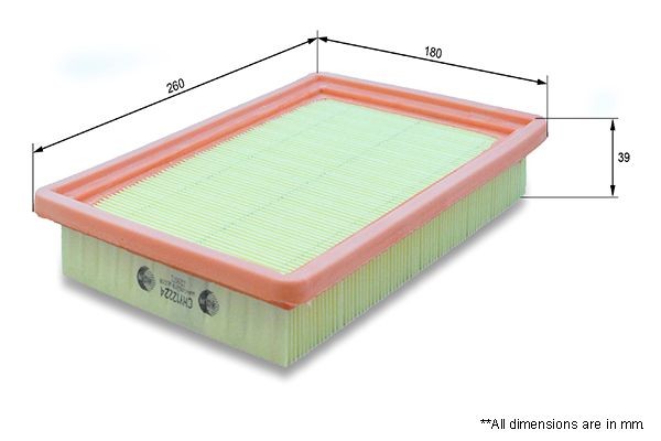 Air Filter 260 mm Length 39 mm Height Fits Hyundai Coupe Lantra COMLINE CHY12224