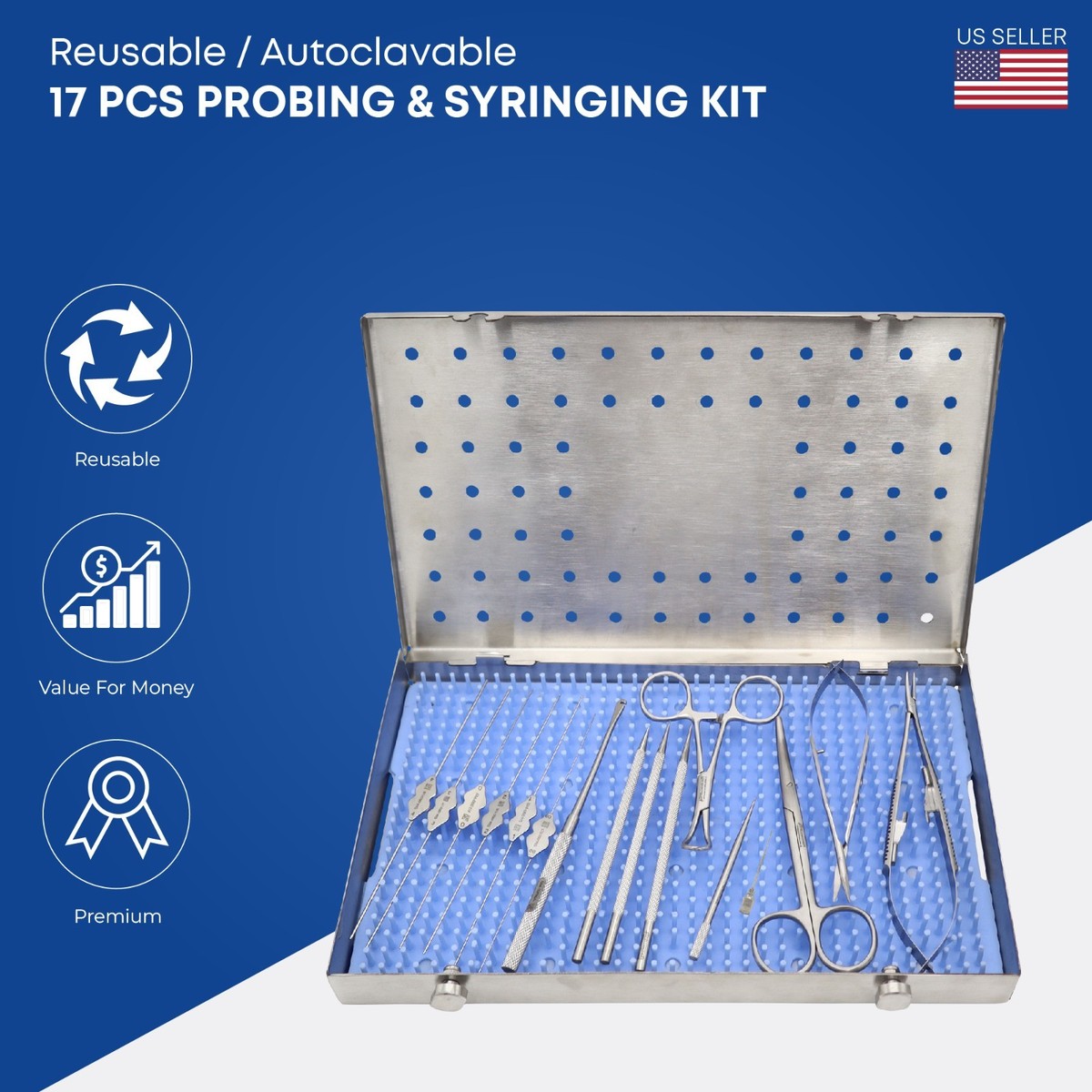 17 Pcs Probing & Syringing Kit Stainless Steel Ophthalmic