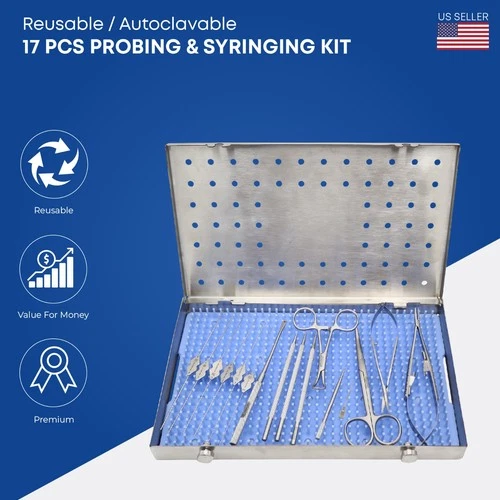 17 Pcs Probing & Syringing Kit Stainless Steel Ophthalmic Instruments German