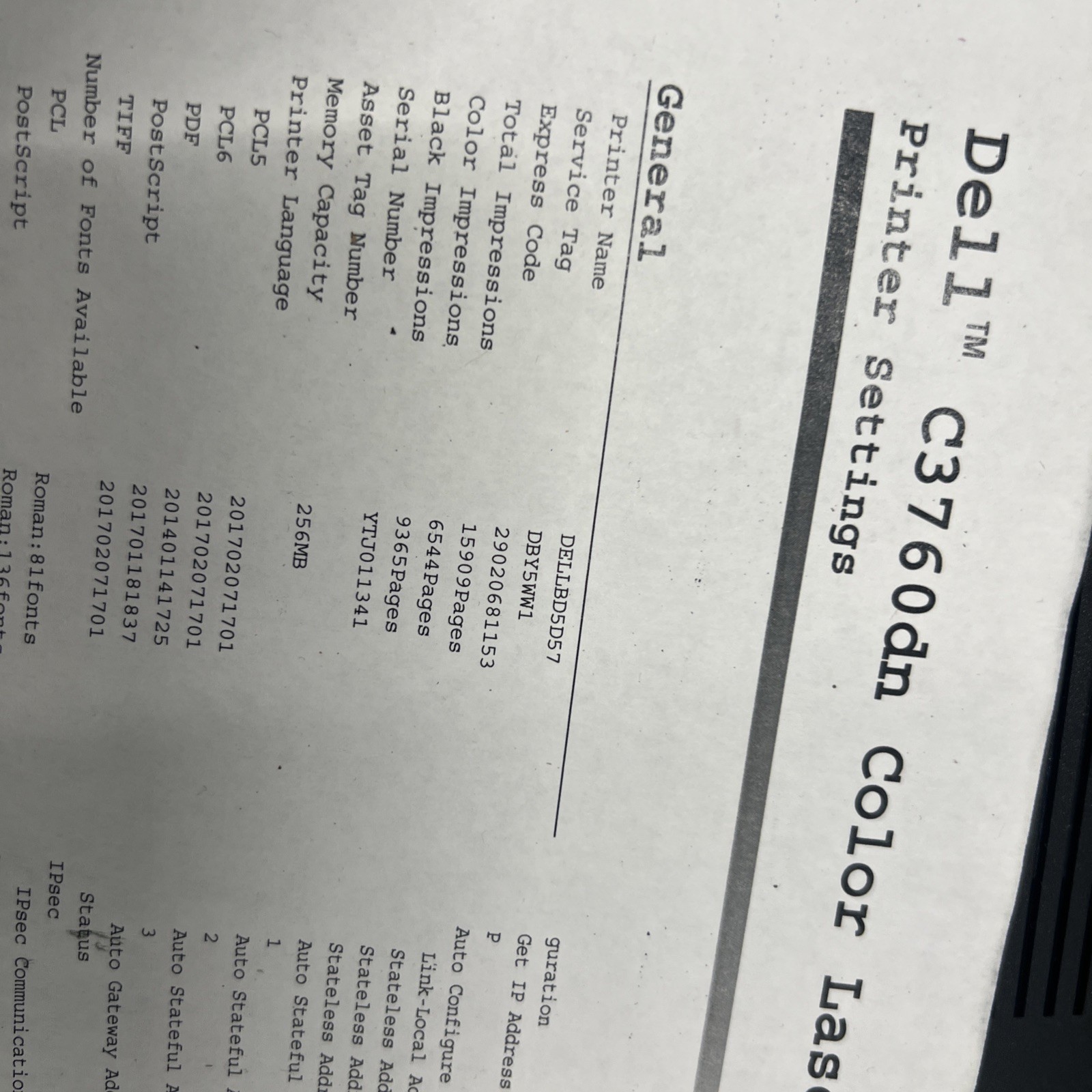 Dell C3760dn Color Laser Printer With Dell Wireless Module Wpa5151 Printer Cable