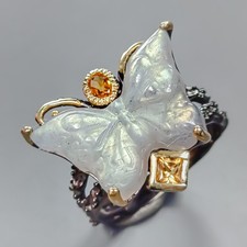 Handmade 14 ct+ Natural Labradorite Ring 925 Sterling Silver Size 9 /R436737