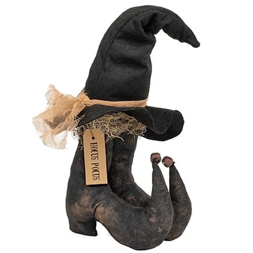 HAPPY DEALS ~ Witch Boots and Hat Sitter Decoration, 14" H x 6" W x 3" D, Bla...