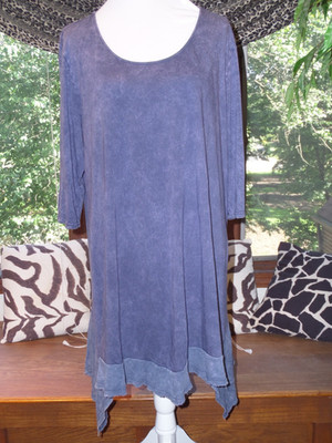 XLNT CHALET ET CECI 3/4 sl asymmetric blue denim wash tunic tee XL B- 48''
