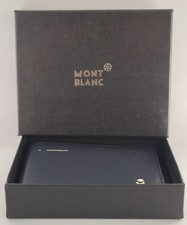 Portafoglio uomo Montblanc pelle blu grana morbida bi-fold passaporto taglia / spedizione gratuita