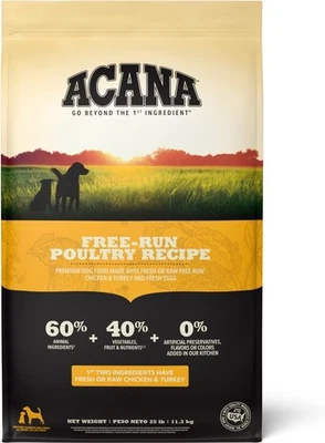 ACANA Free-Run Poultry Recipe Grain-Free Dry Dog Food, 25lb