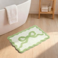 Green Bow Bath Mat Scalloped Bathroom Rug Microfiber Water Absorbent 16x24