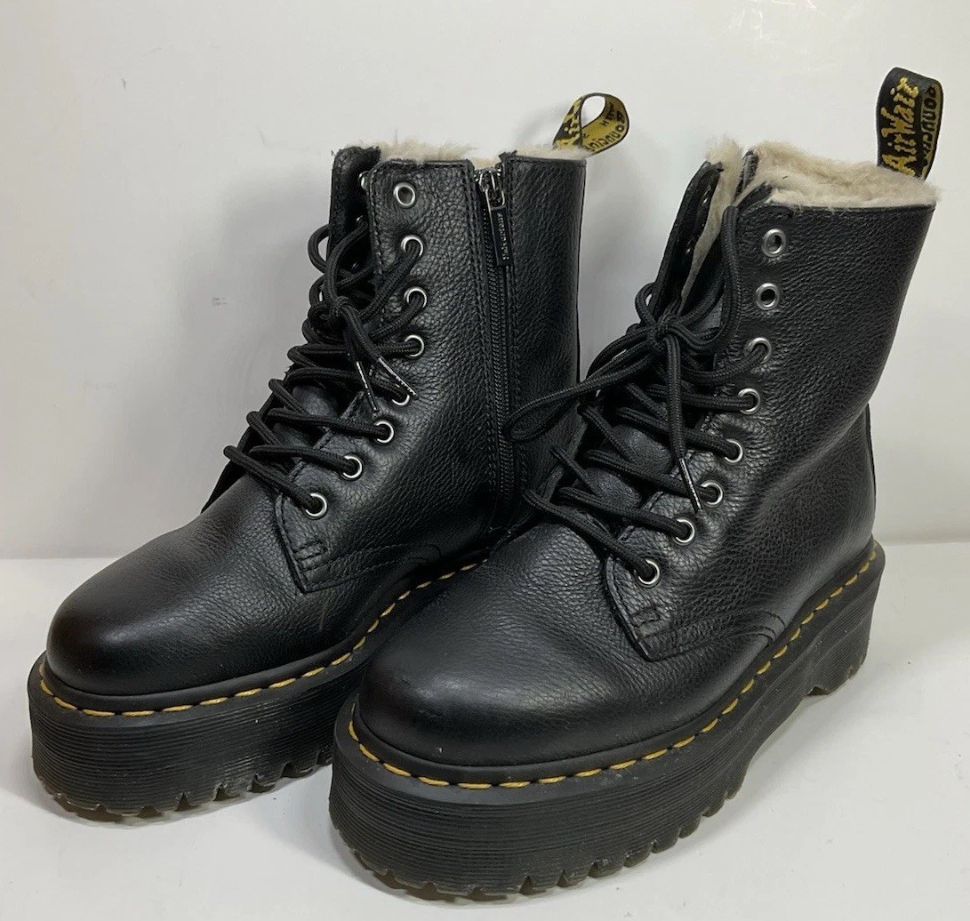 Doc Martens JADON FL FAUX FUR Black Leather Platform Boots