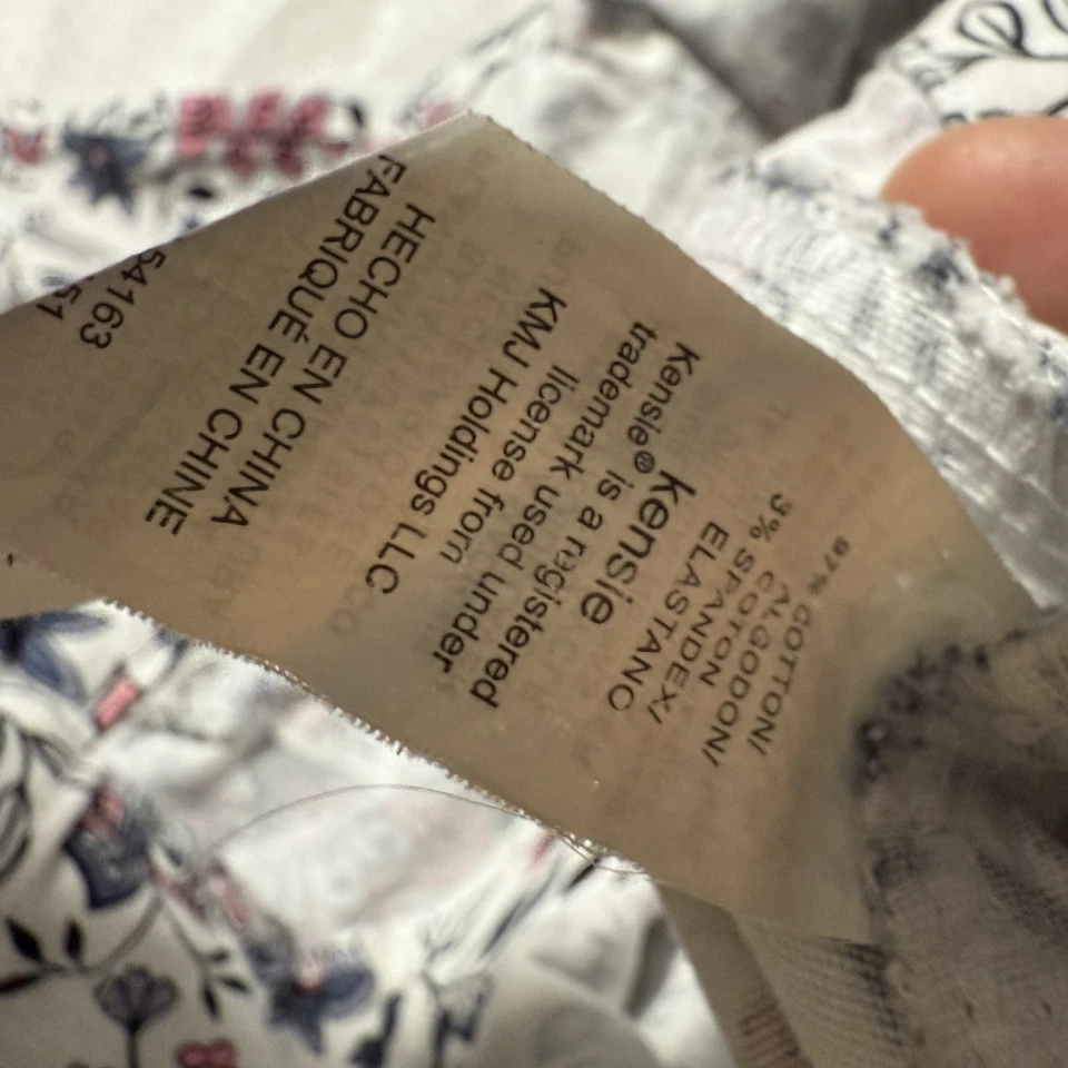 Pantalones ajustados florales para mujer Kensie talla 6 blanco rosa azul algodón elástico Foto 3 de 3