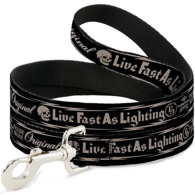 Dog Leash 6-FEET BD Skull LIVE FAST AS LIGHTNING Black/Light Orange (US IMPORT)