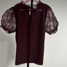 Women s PS Petites Burgundy Solid Sheer Lace ...